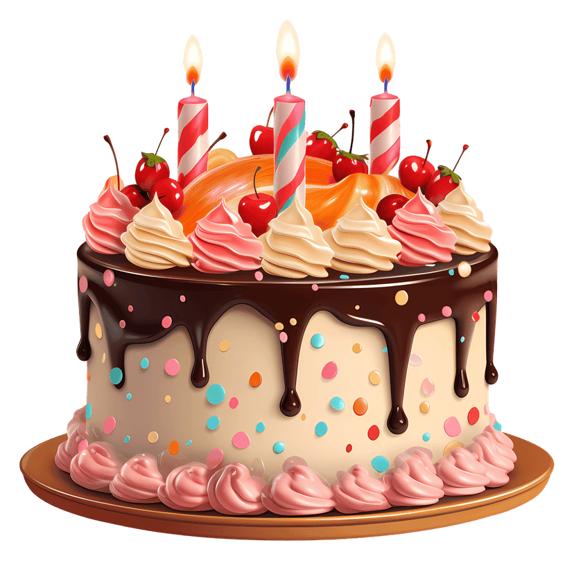 Chocolate birthday cake with lit candles features whipped cream peaks and rainbow sprinkles on a dark cocoa base.