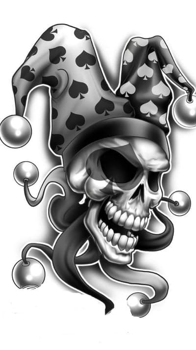 Gothic Jester Skull Spades Tattoo Design Phone Background