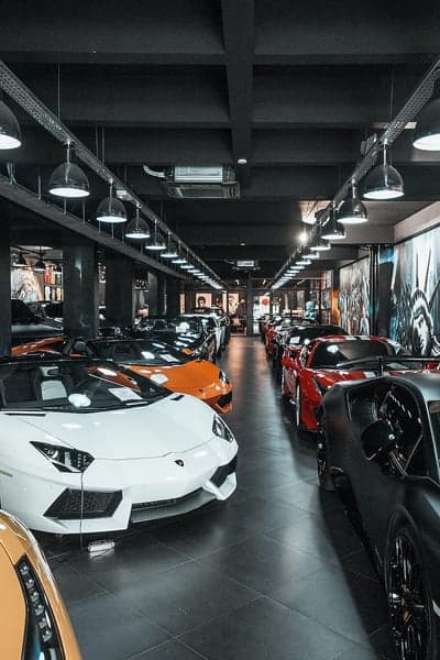 Luxury Car Showroom Displaying High-Performance Sports Cars