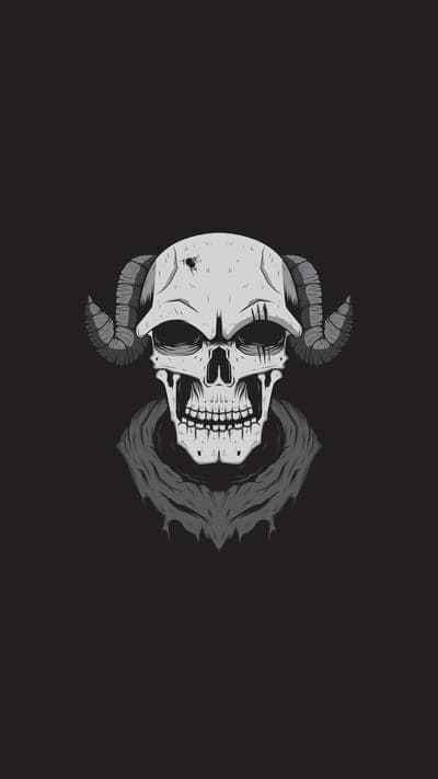 Demonic Horned Skull Illustration Grayscale Mobile Wallpaper