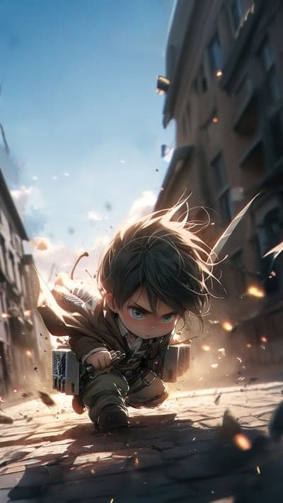 Chibi Eren Jaeger Attack on Titan Action Phone Wallpaper