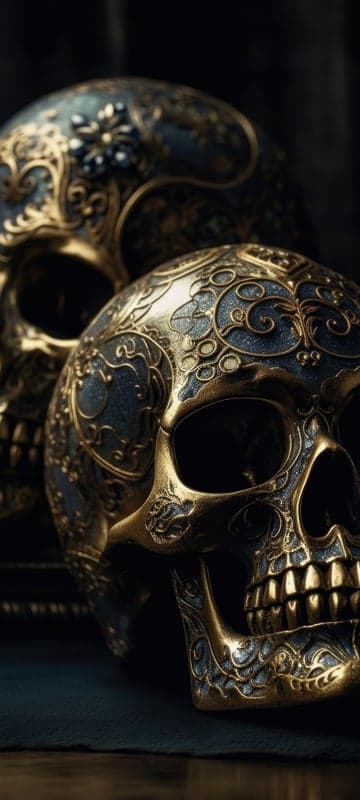 Gilded Baroque Skulls with Blue Texture Phone Wallpaper