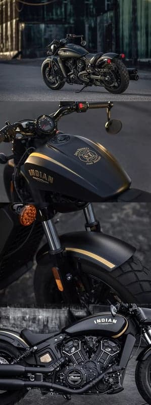 Black Indian Scout Motorcycle with Gold Accents