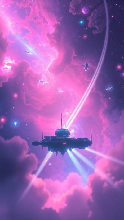 Futuristic Spacecraft Voyage Pink Nebula Phone Wallpaper