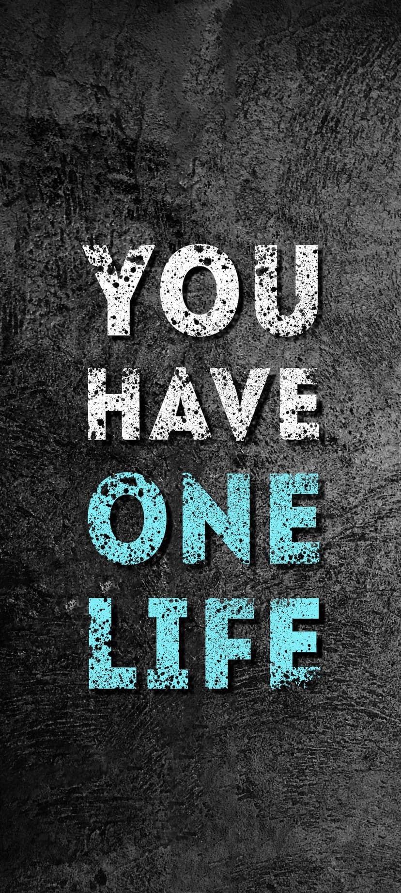 White and blue textured text reading YOU HAVE ONE LIFE stands vertically against a dark, gritty background.