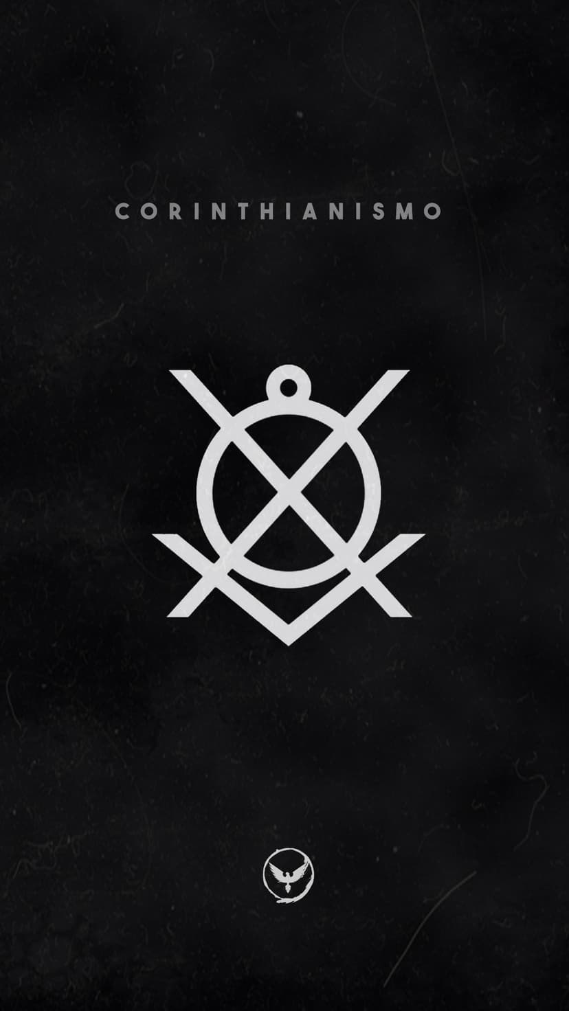 White geometric Corinthianismo emblem and small phoenix icon centered on a dark, textured black surface.