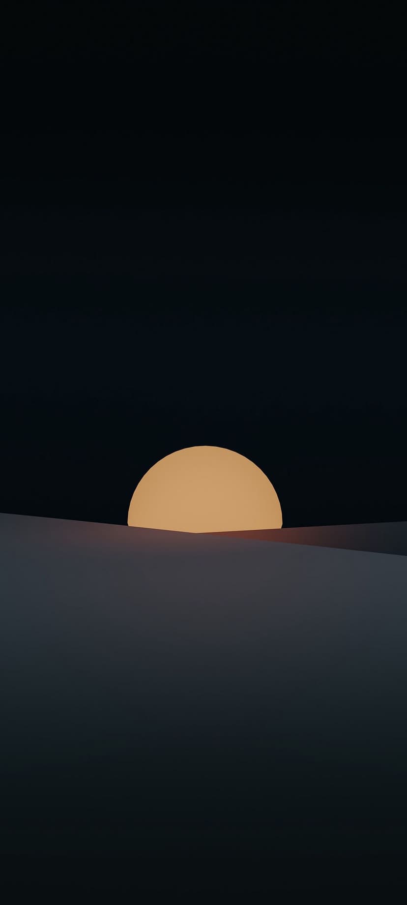 Sand dunes silhouetted against a dim evening sky with a soft glowing sun and desaturated gray highlights.