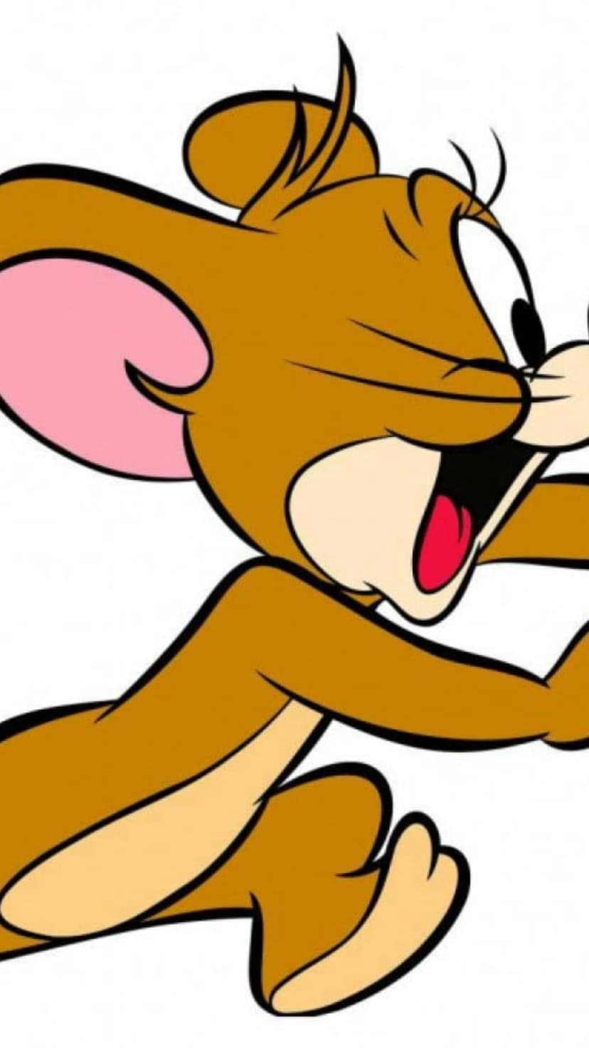 Jerry the mouse sprints forward with wide eyes and an open mouth against a clean, minimalist background.