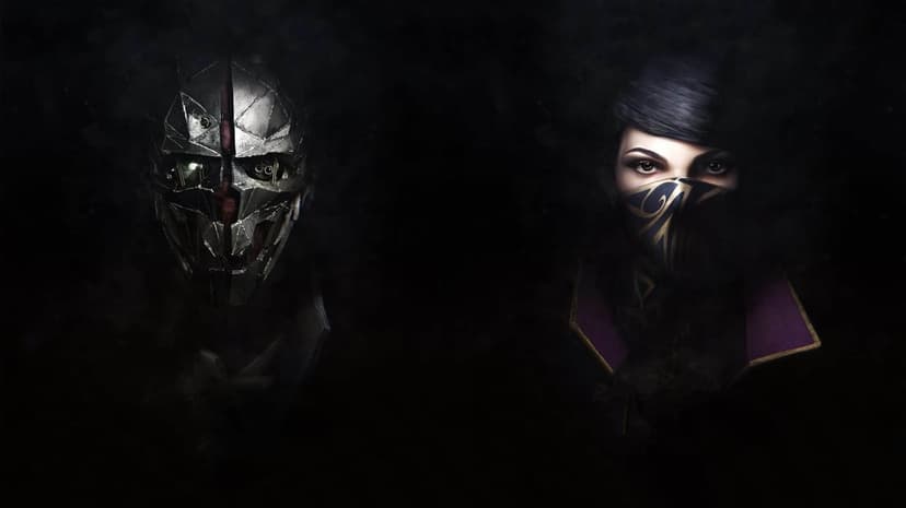 A mechanical mask and a masked woman emerge from a dark, smoky void in this moody cinematic gaming scene.