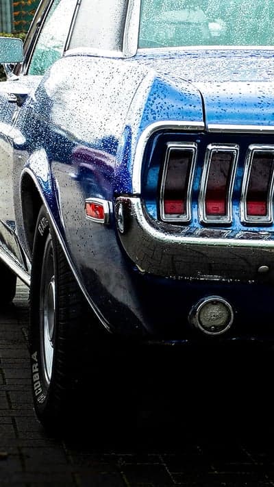 Blue Vintage Mustang Rain Aesthetic Phone Background