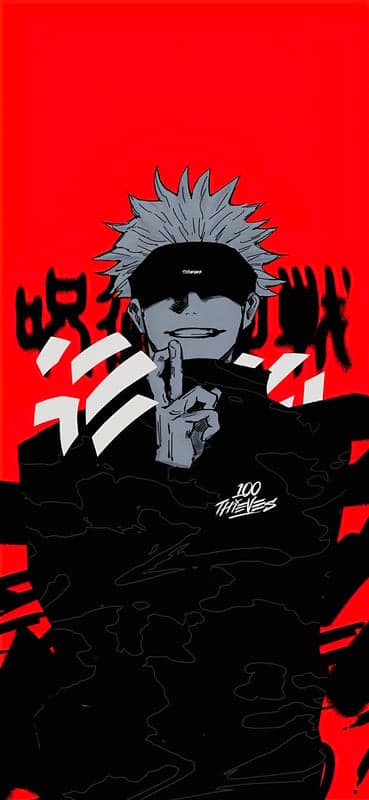Gojo Satoru 100 Thieves Red Anime Portrait Phone Wallpaper