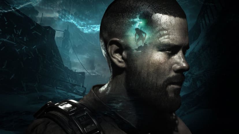 Profile of a bearded man with a monstrous creature silhouette visible in his head against a dark sci-fi backdrop.