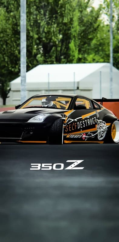Custom Black Nissan 350Z Orange Graphics Mobile Background