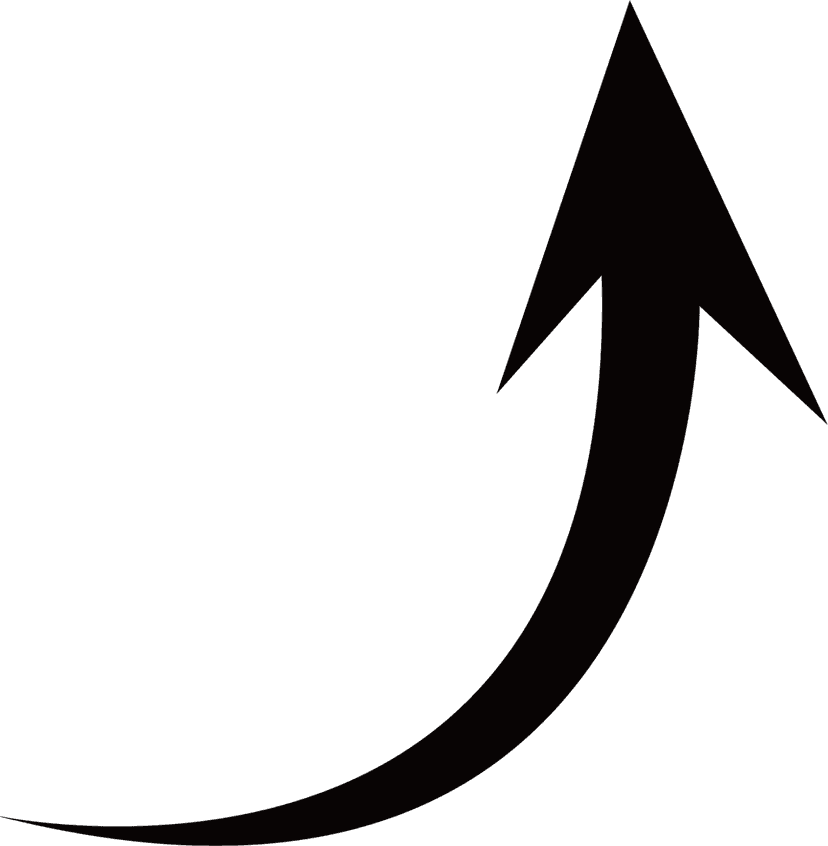 Curved 3D arrow with a triangle tip featuring a matte finish and angled perspective on a transparent background.
