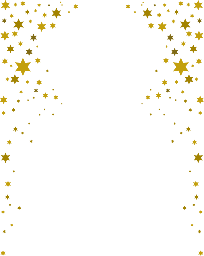 Blue stars border frame featuring geometric corner accents and navy celestial patterns on a white background.