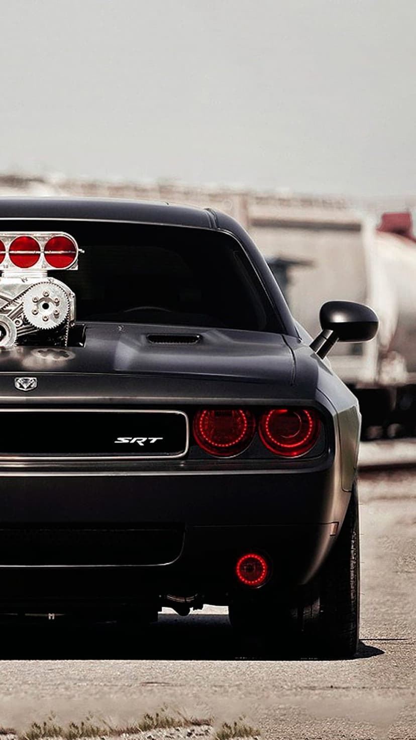 Menacing Dodge Challenger SRT Hellcat Rear View Wallpaper