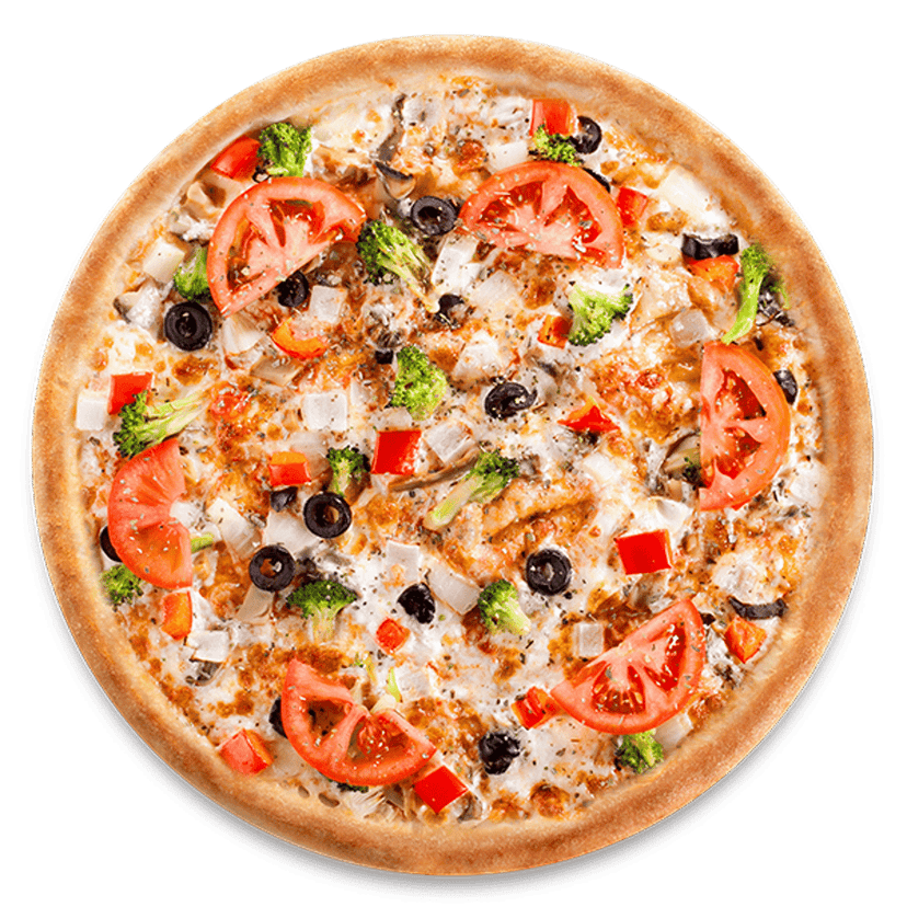 Margherita pizza and sushi pizza with melted cheese, fresh basil, and salmon on a transparent background.