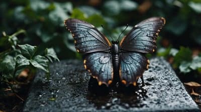 Cobalt Butterfly on Rain-Kissed Rock Phone Background