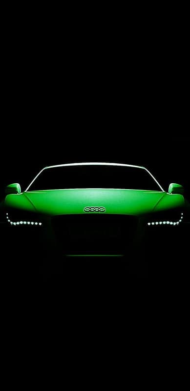 Green Audi R8 on Black Background with LED Headlights