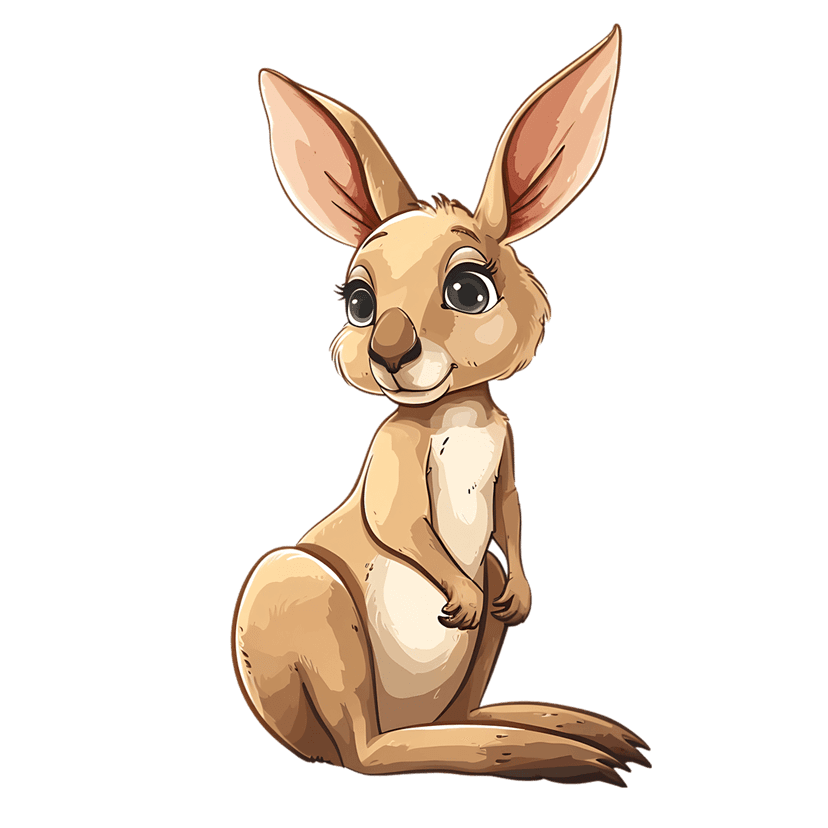 Kangaroo mascot featuring oversized ears and large expressive eyes rendered in a clean flat vector art style.