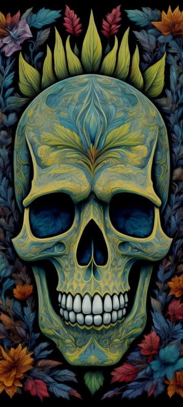 Ornate Floral Skull Art with Vibrant Colors