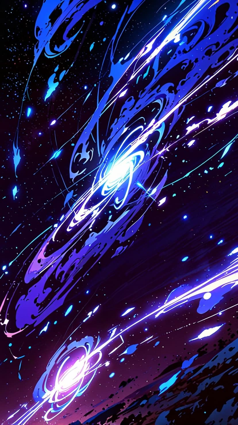 Swirling blue and purple nebula gas with bright stars and glowing cosmic clouds in a vertical composition.