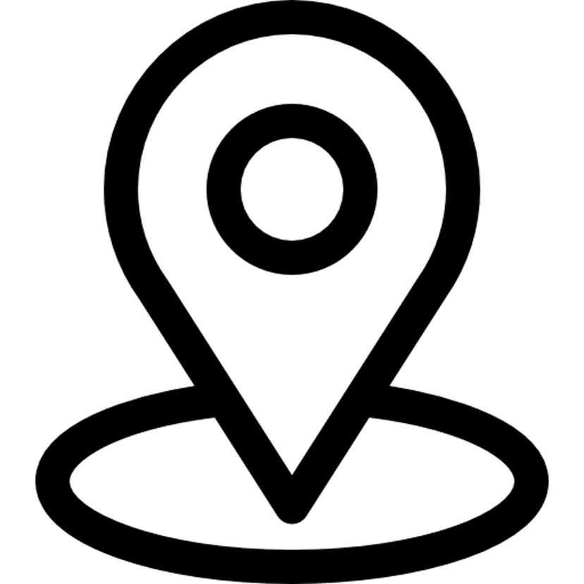 Location pin icon featuring a black outline and transparent center on a clear background for digital maps.