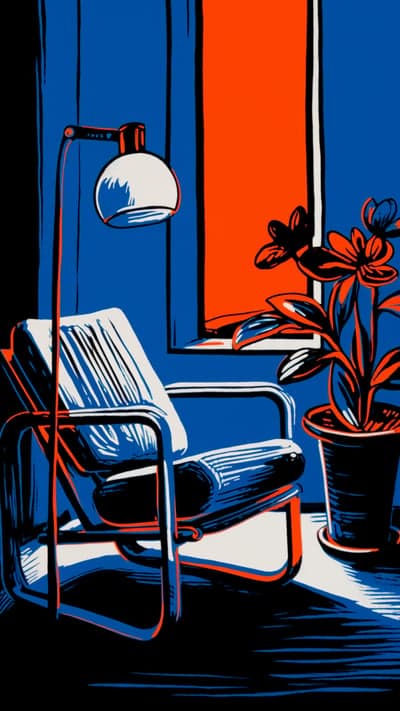 Modern Interior with Chair, Lamp, and Plant