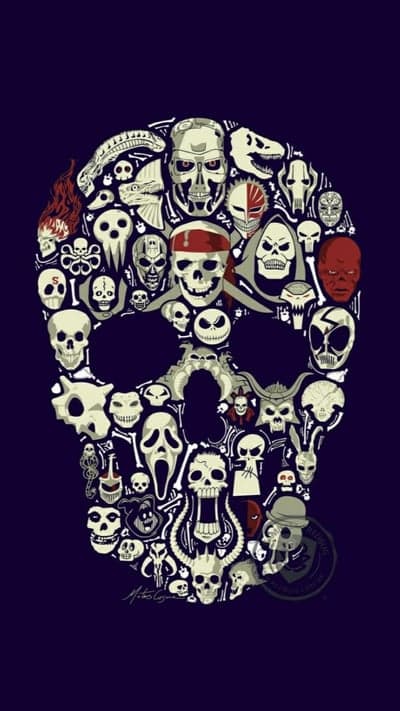 Gothic Mosaic Skull Character Collage Phone Background