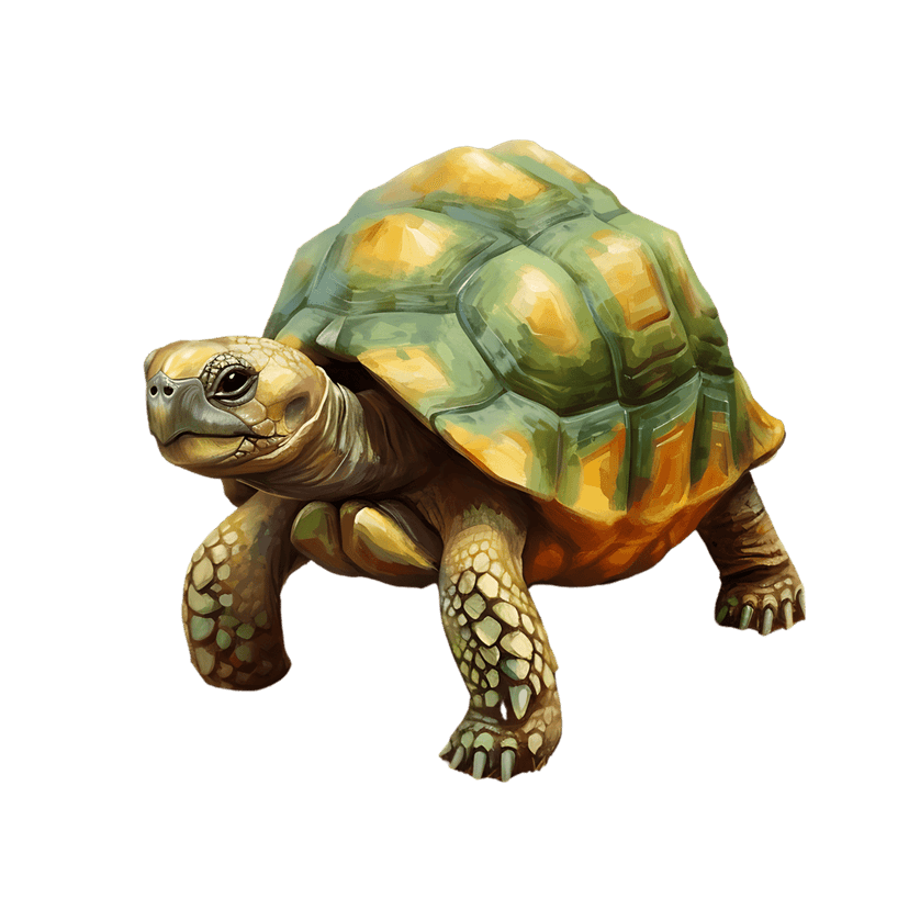 Tortoise digital painting showcasing a textured green shell and scaly skin against a solid black background.