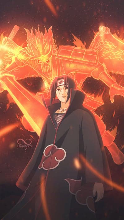 Itachi Uchiha's Susanoo: Fiery Power and Determination