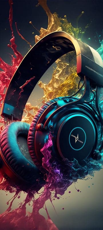 Vibrant Headphones with Splashing Colors