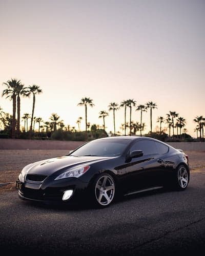 Dark Hyundai Genesis Coupe Palm Sunset Phone Wallpaper