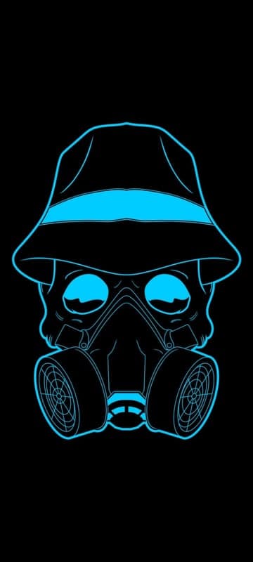 Neon Blue Skull Gas Mask with Fedora Wallpaper