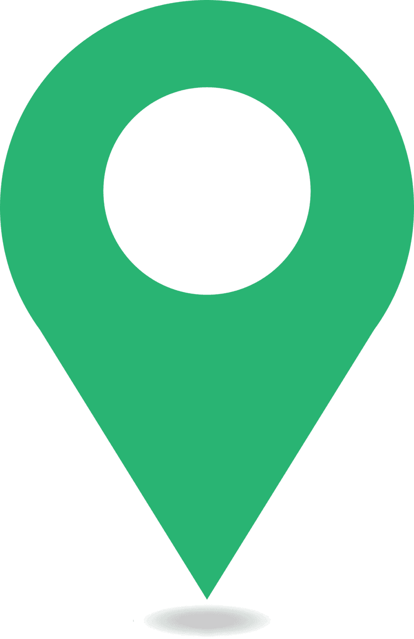 Deep green location pin icon with a black center point and a realistic drop shadow on a transparent background.