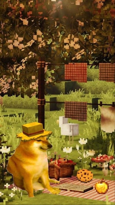 Cheems Doge Enjoys Minecraft Picnic in Nature