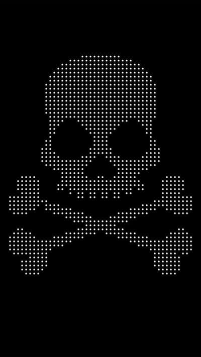 Dark Pixelated Skull and Crossbones Phone Wallpaper