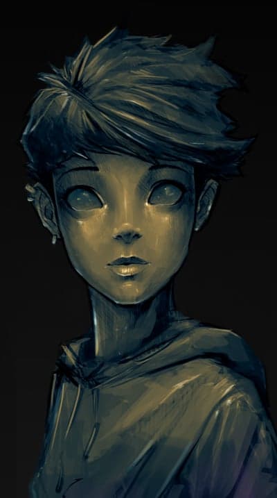 Eerie Anime Portrait of a Person with Glowing Eyes