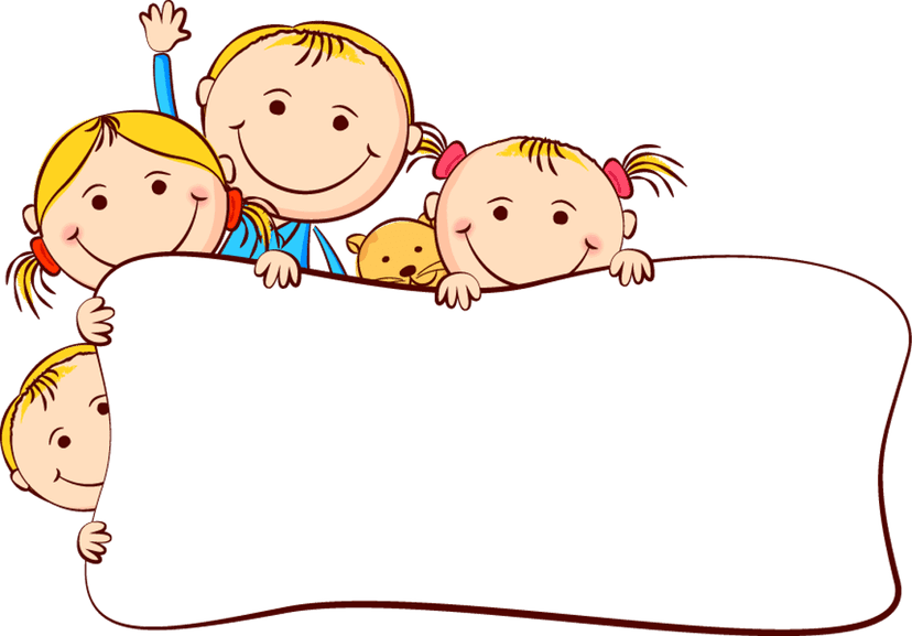 Cartoon children peeking over a white blanket edge inside a shiny golden frame against a transparent background.