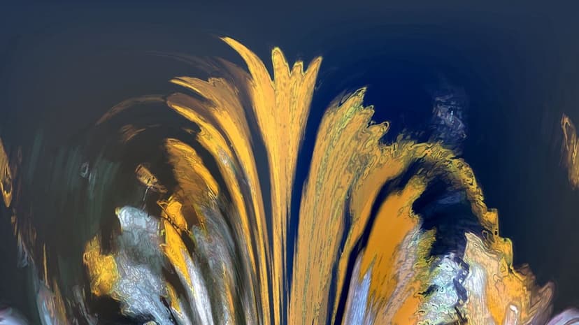 Golden flower-like flames with thick textures swirl upwards against a solid midnight blue background.
