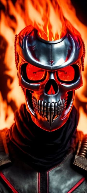 Fiery Skull Helmet with Red Glowing Eyes