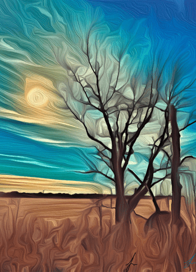 Impressionist Trees Under a Swirling Sky