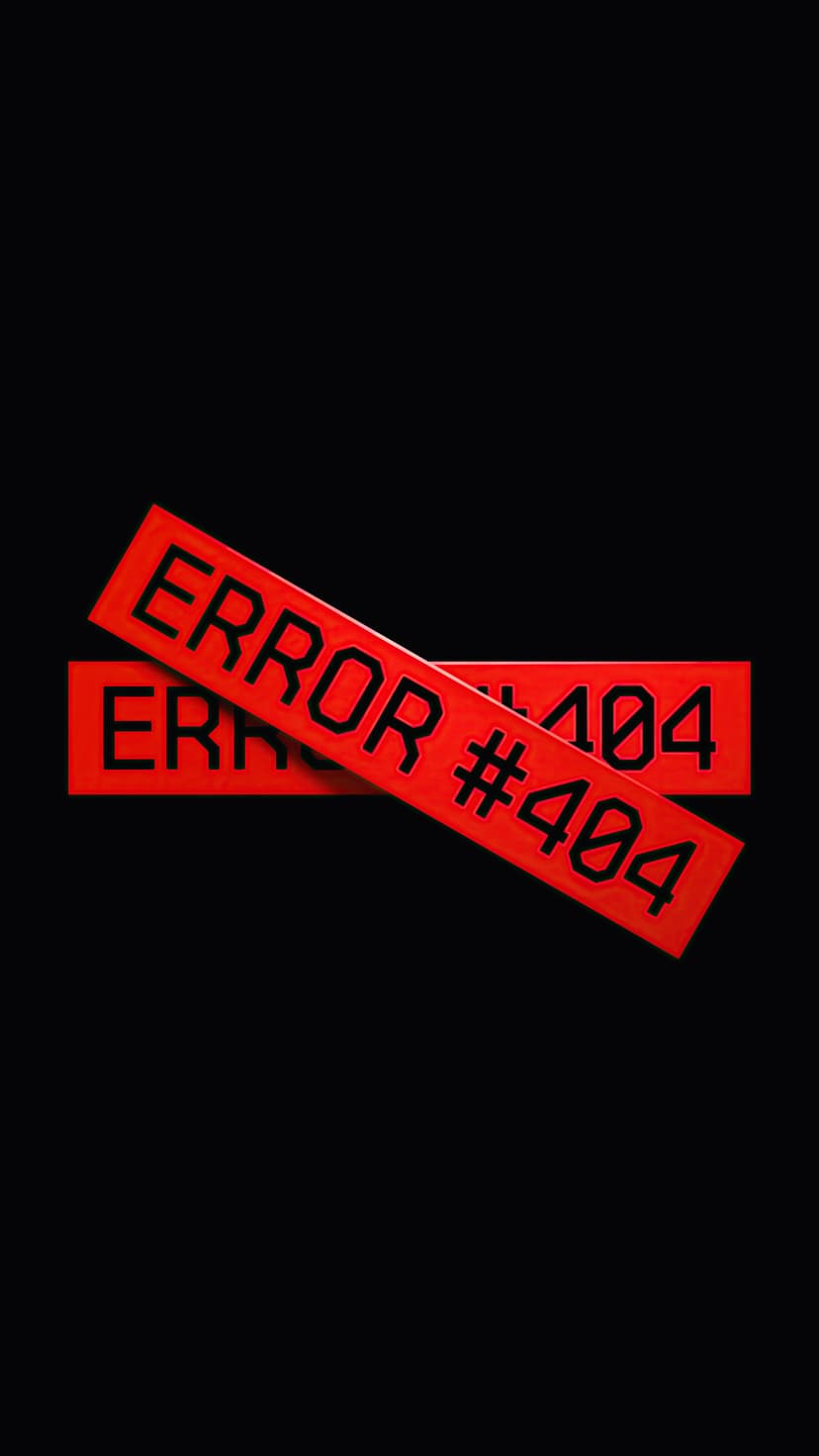 Two red rectangular bars with black ERROR #404 text overlap slightly on a deep black background in a vertical layout.