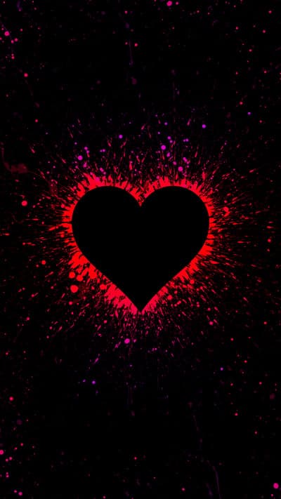 Black Heart with Red and Pink Splatter