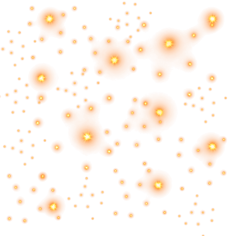 Golden star motif clusters feature orange sparkling textures and glowing light effects on a transparent base.