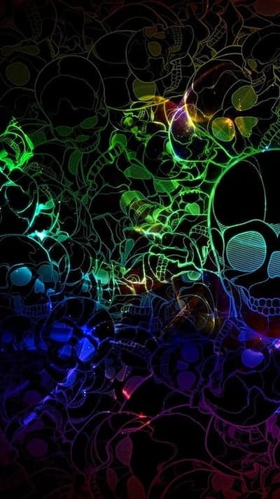 Glowing Neon Skulls Prismatic Abstract Tablet Wallpaper