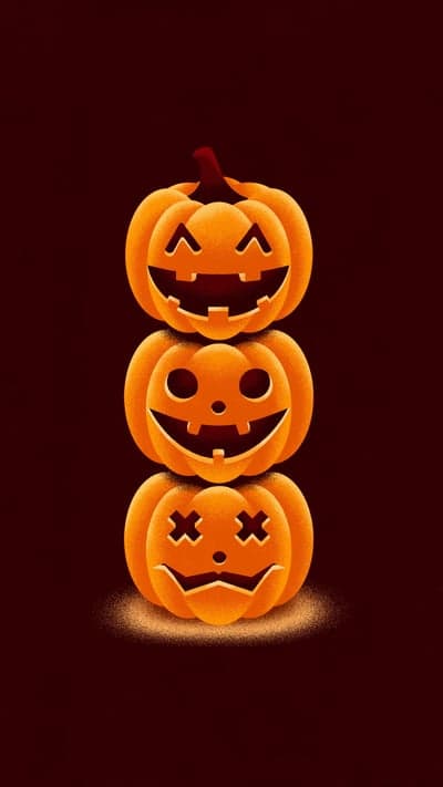 Triple Stacked Halloween Jack-o'-Lanterns Mobile Wallpaper