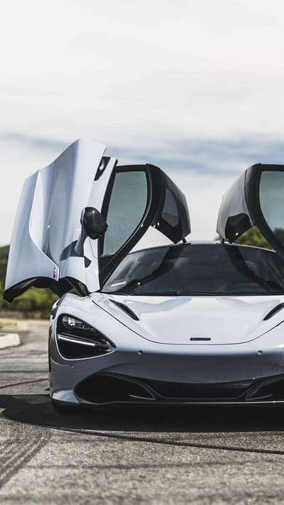 McLaren 720S with dihedral doors open, front view