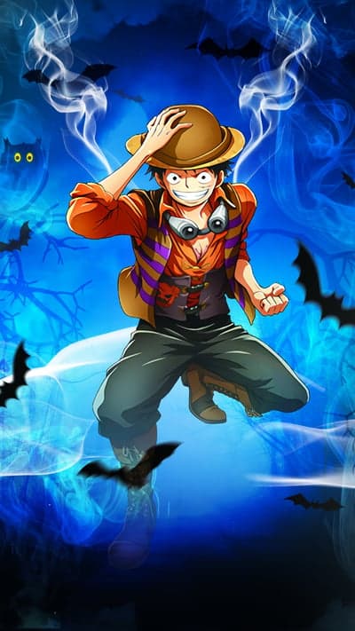 Anime Halloween Wallpaper: Luffy with Bats and Smoke