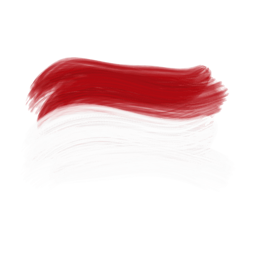 Indonesia flag depicted through expressive red and white horizontal brush strokes with frayed paint edges.